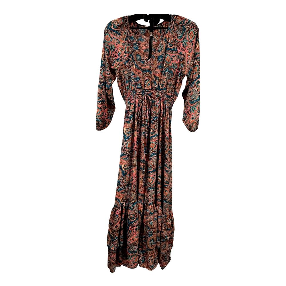 Boemo Women's Medium Anthropologie Paisley Flowy Gypsy Boho Romantic Maxi Dress